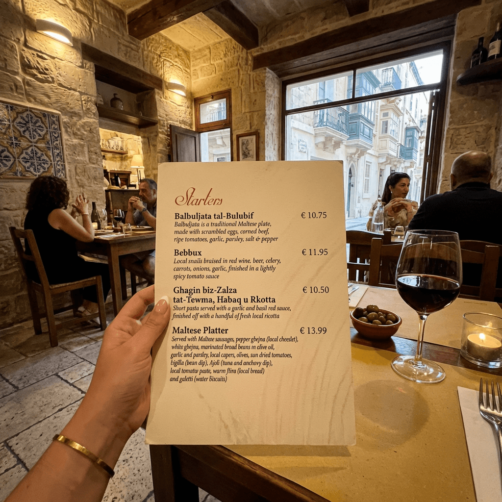 Ordering food in a restaurant in Malta